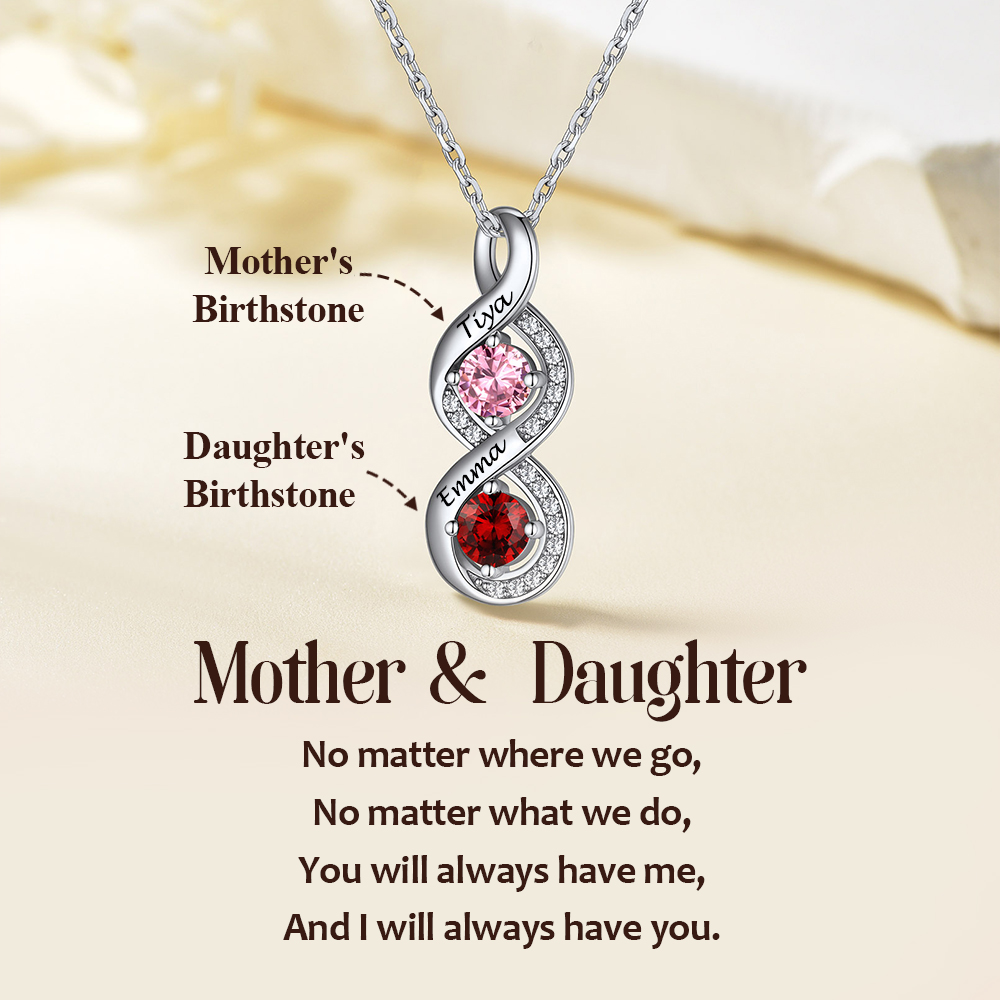 Collier Infini Personnalisé avec Pierres de Naissance Cadeau pour maman