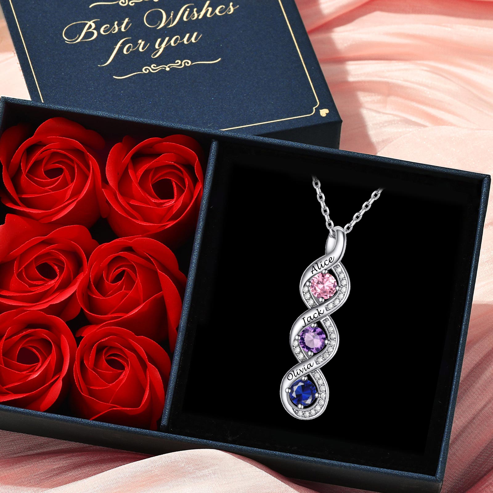 Collier Infini Personnalisé avec Pierres de Naissance cadeaou pour fete des meres