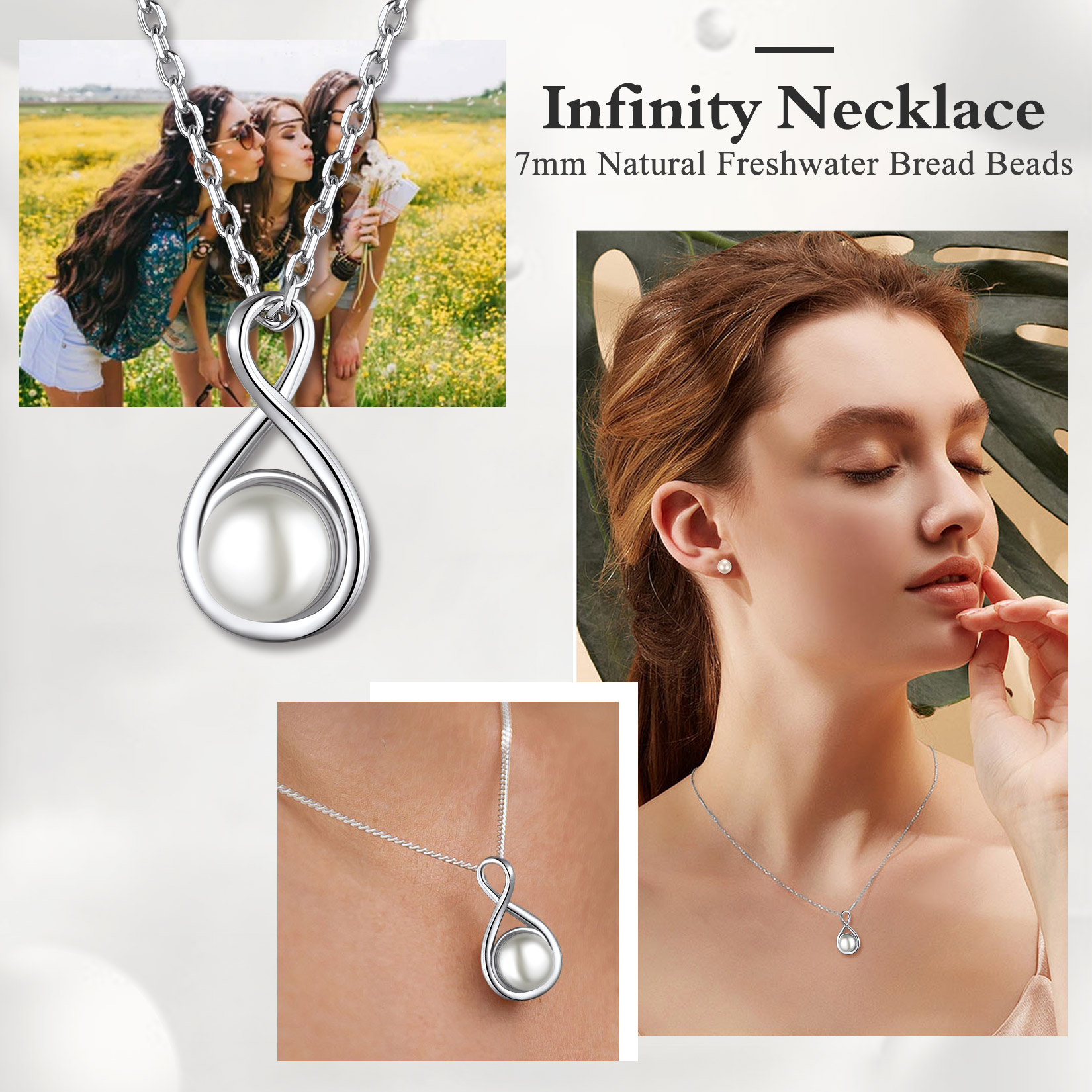 Collier pendentif Infini en Argent Sterling avec Perles pour Femme