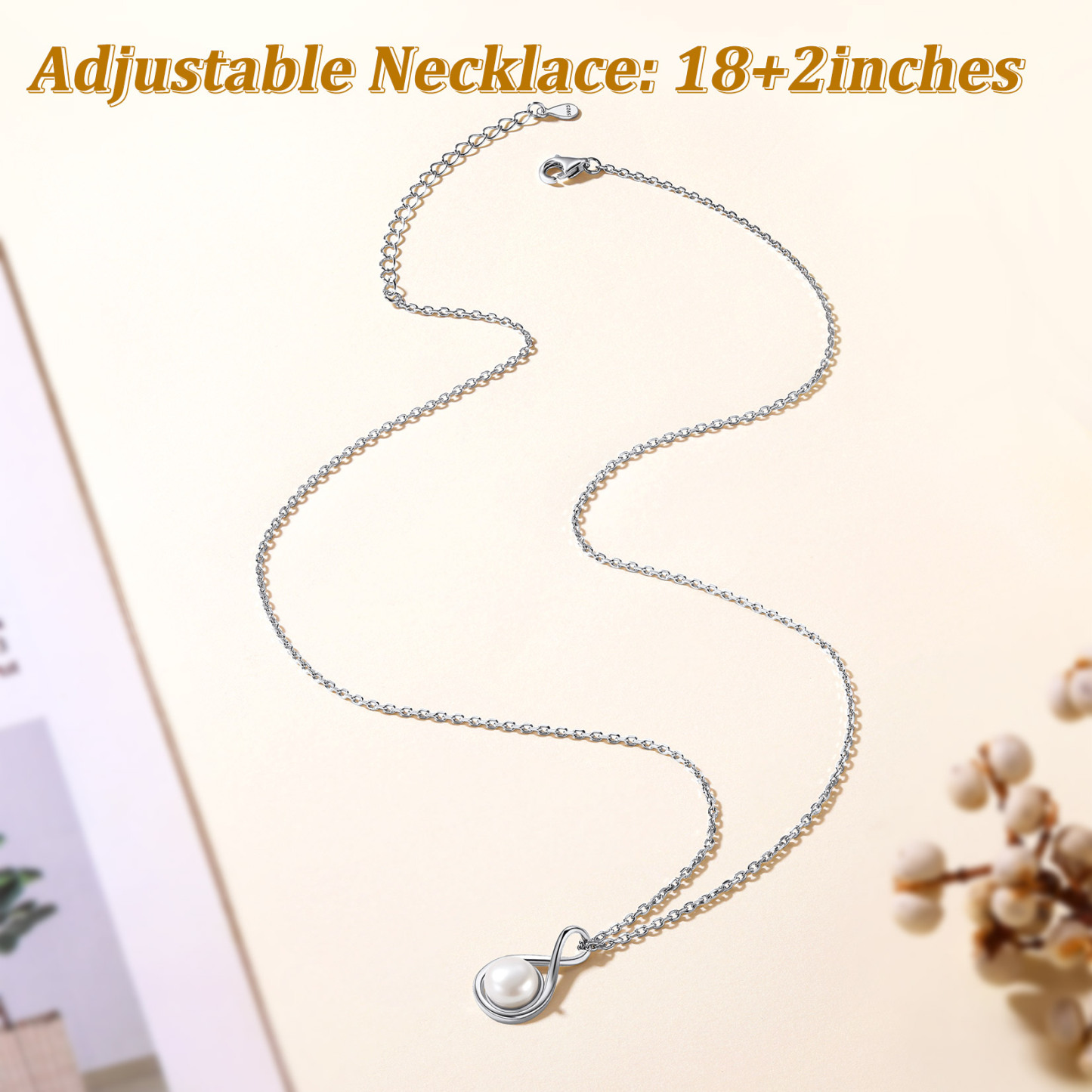 Collier Infini en Argent Sterling avec Perles pour Femme