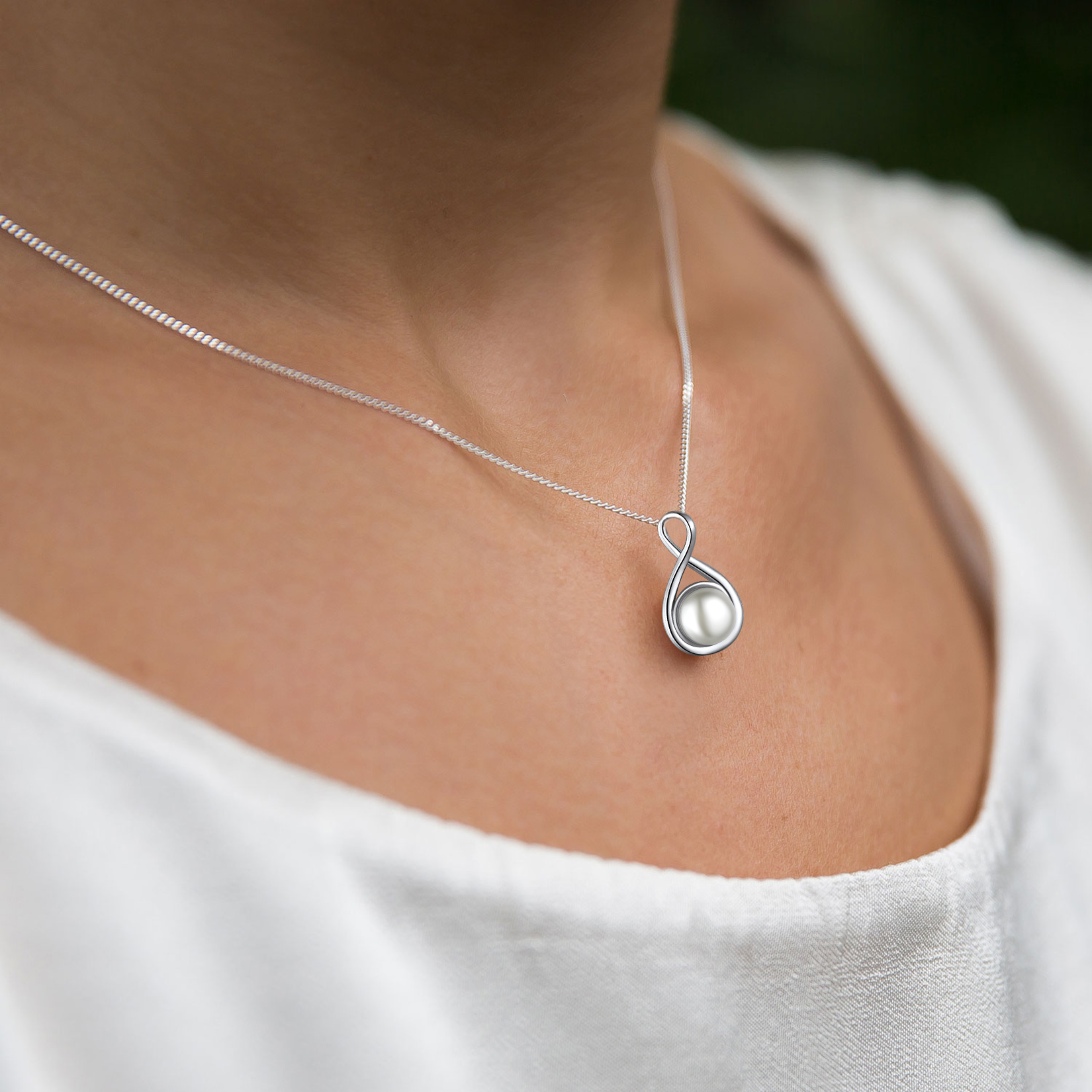 Collier Infini en Argent Sterling avec Perles pour Femme