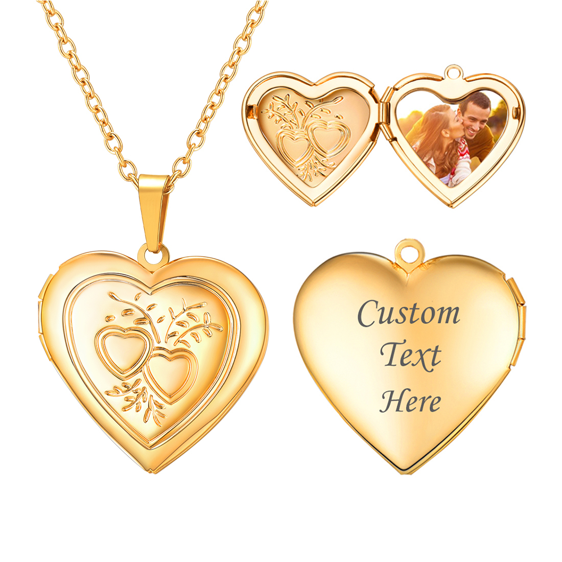 Collier Médaille Cœur Gravé Photo Or