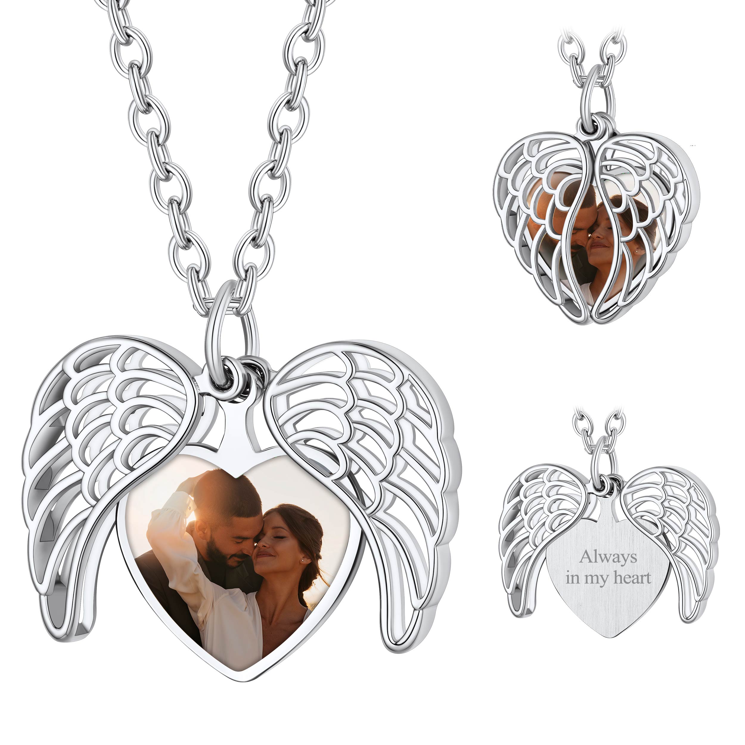 Collier Médaillon Cœur Ailes d’Ange Personnalisable avec Photo