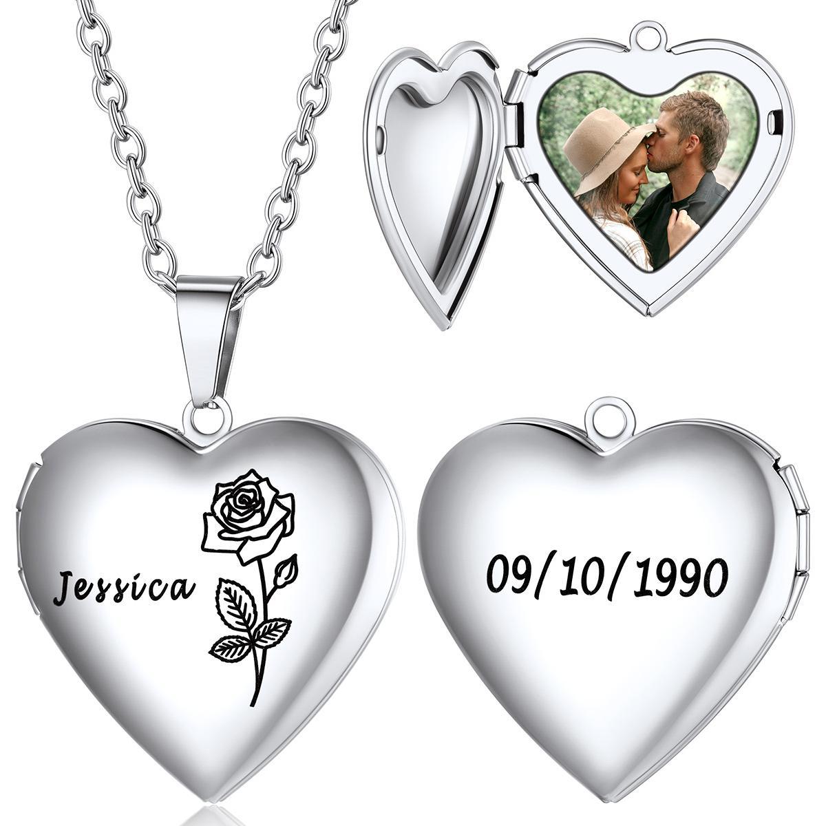 Collier Médaillon Cœur Fleur de Naissance Personnalisé Femme