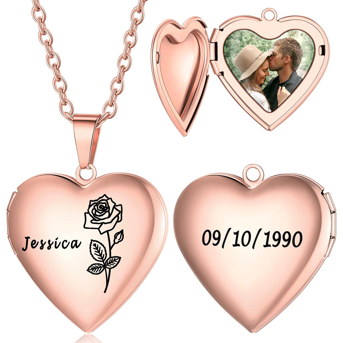 Collier Médaillon Cœur Fleur de Naissance Personnalisé Femme Or Rose