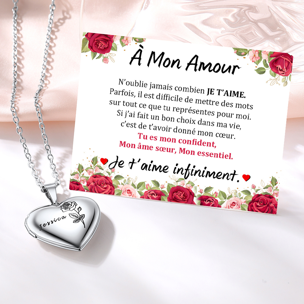 Collier Médaillon Cœur Fleur de Naissance Personnalisé cadeau Femme