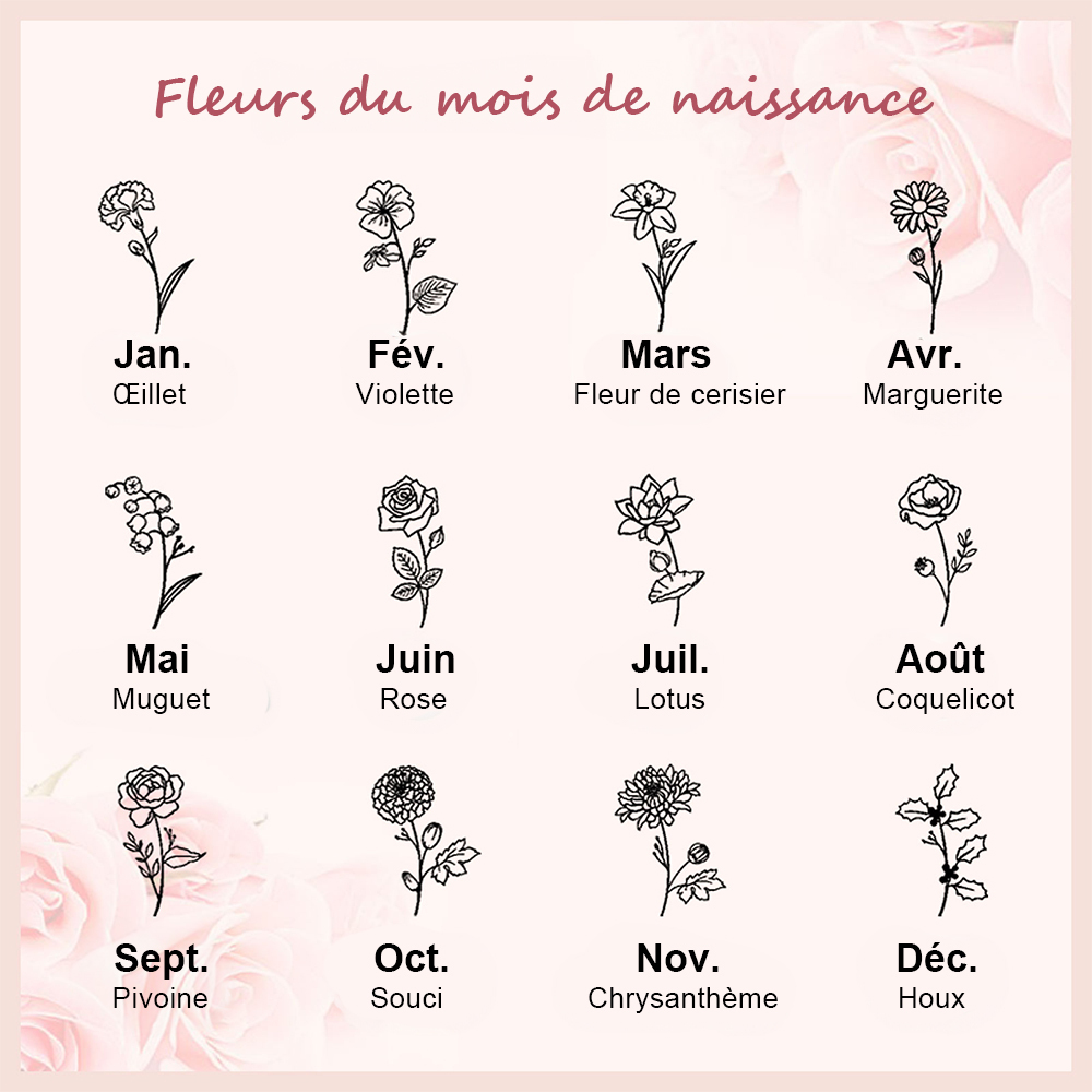 Collier Médaillon Cœur Fleur de Naissance Personnalisé