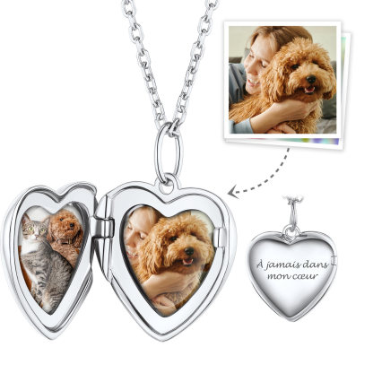 Collier Médaillon Cœur Gravé avec 2 Photos pour Femmes