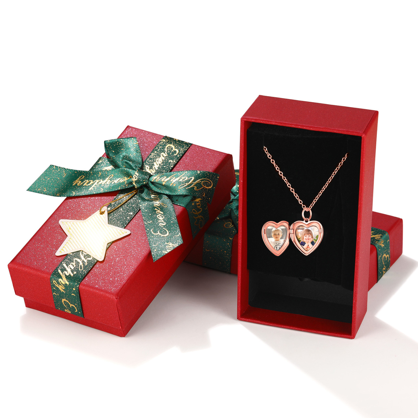 Collier Médaillon Cœur Gravé avec 2 Photos pour Femmes