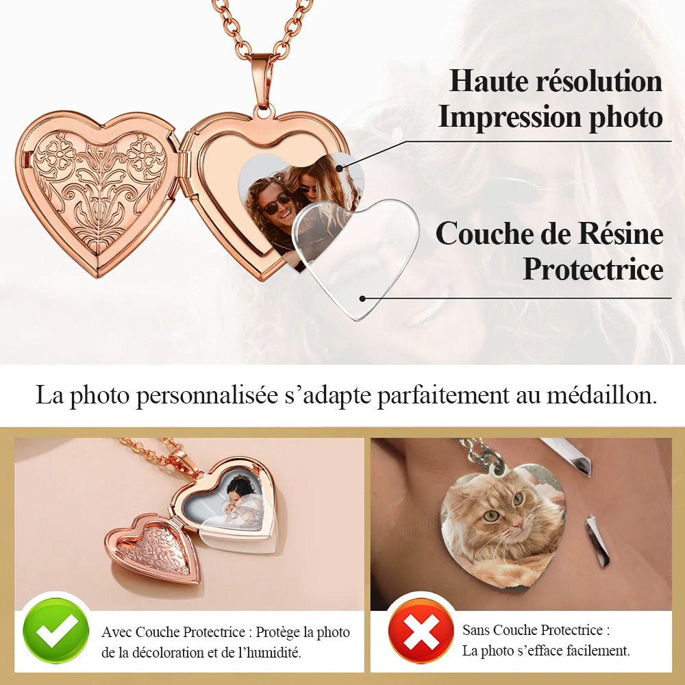 Collier Médaillon Cœur Personnalisé avec Photo Detail
