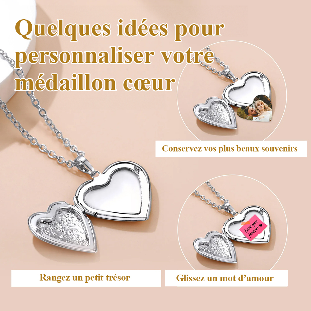 Collier Médaillon Cœur Personnalisé avec Photo Cadeau ideal