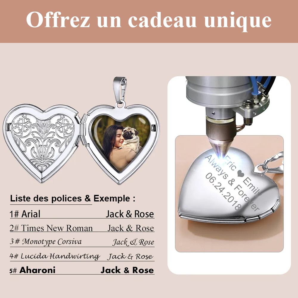 Collier Médaillon Cœur Personnalisé avec Photo Cadeau Unique