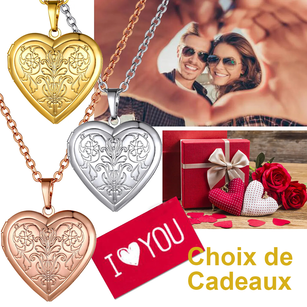 Collier Médaillon Cœur Personnalisé avec Photo Cadeau pour femme