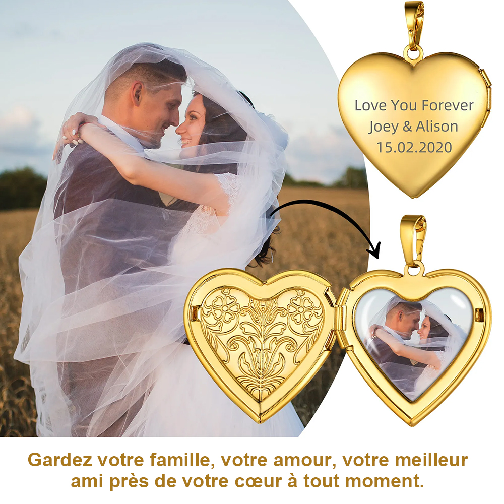 Collier Médaillon Cœur Personnalisé avec Photo Cadeau pour Mari