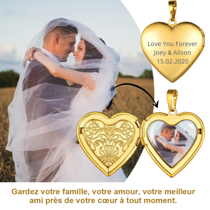 Collier Médaillon Cœur Personnalisé avec Photo Cadeau pour Mari