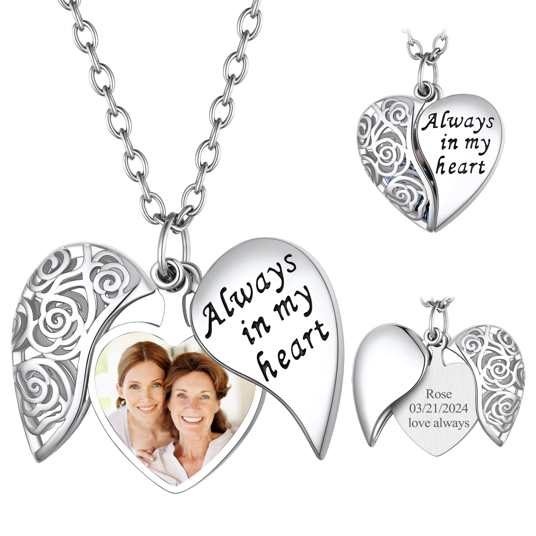 Collier Médaillon Cœur Personnalisé avec Photo pour Femmes