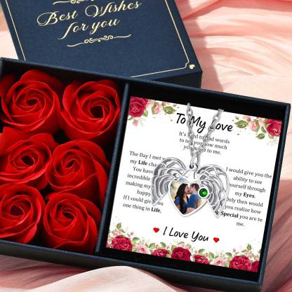 Collier Médaillon Cœur Photo Personnalisé avec Pierre de Naissance avec carte