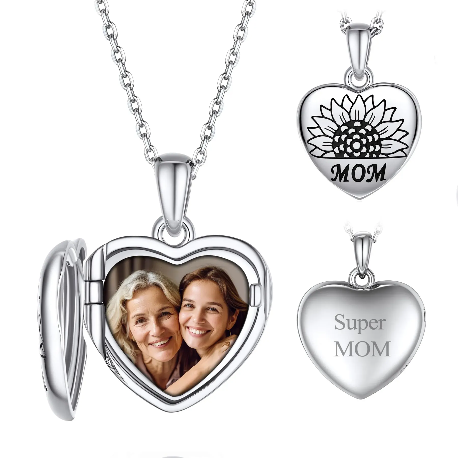 Collier Médaillon Cœur Tournesol Personnalisé avec Photo pour Maman