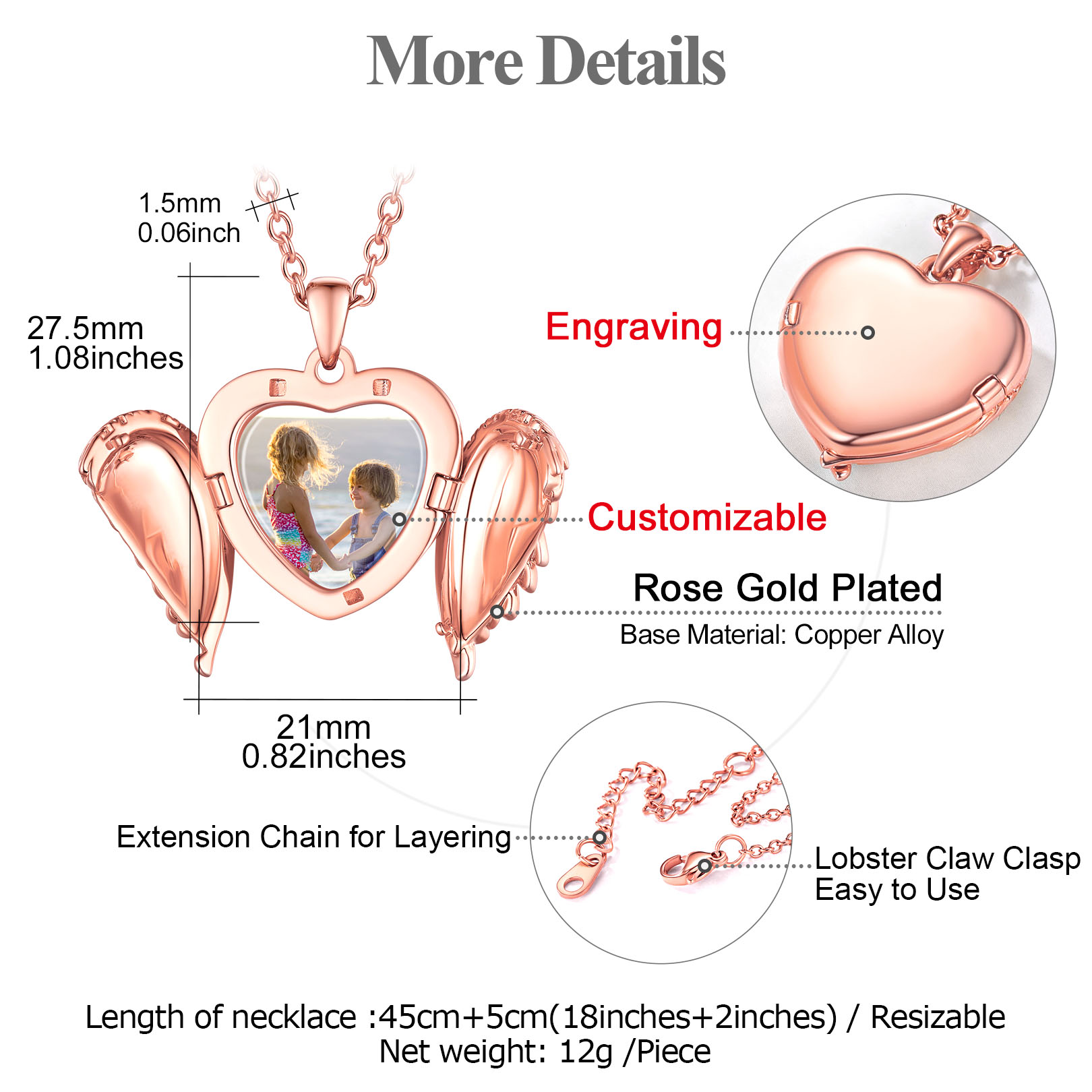 Collier Médaillon Cœur avec Photo taille