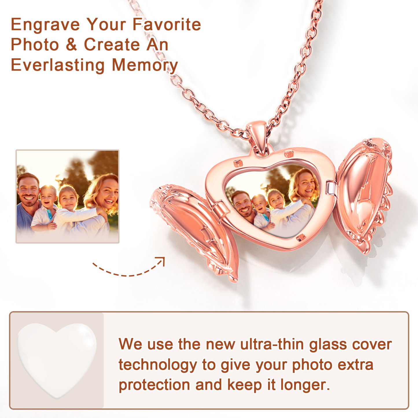 Collier Médaillon Cœur gravé avec Photo 