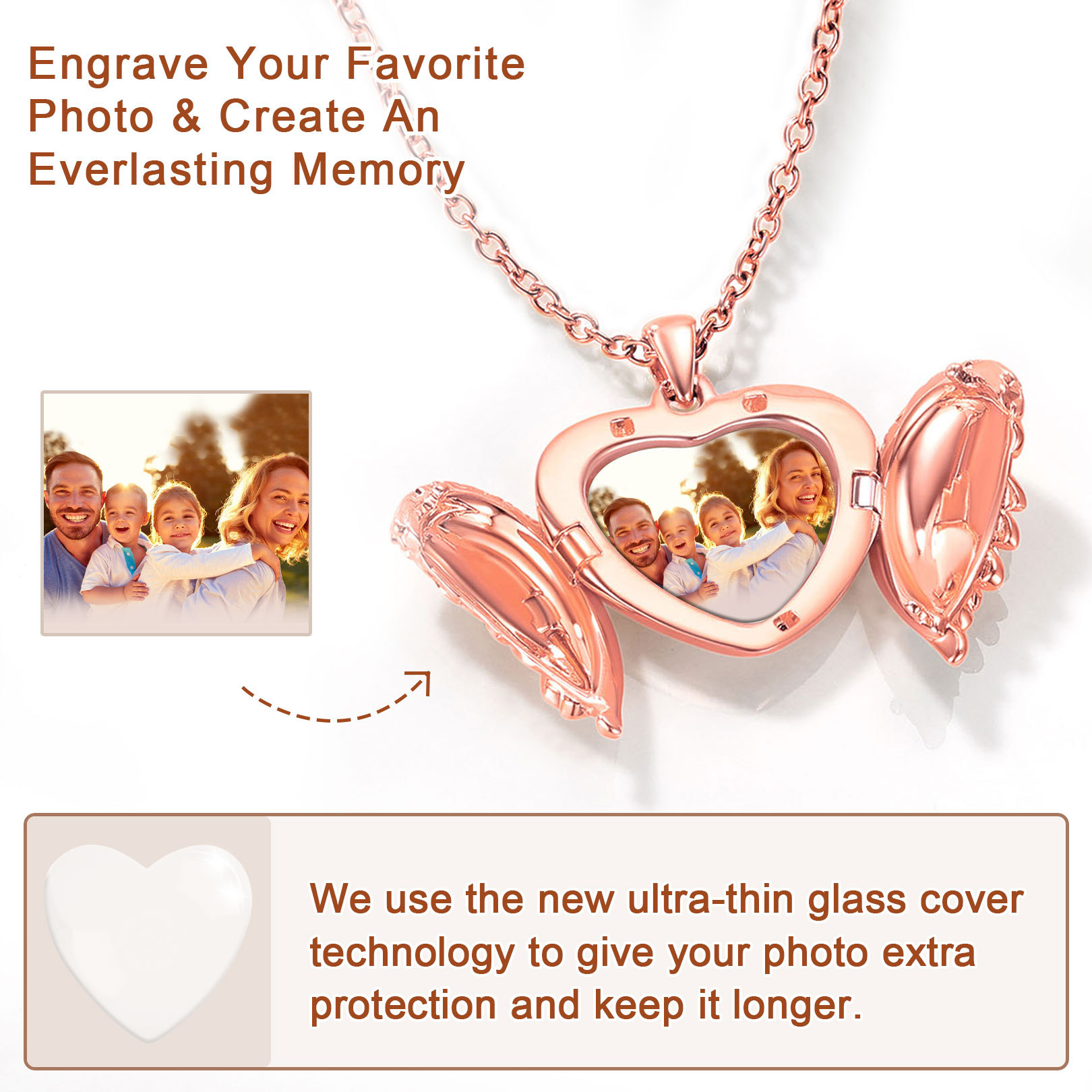 Collier Médaillon Cœur gravé avec Photo 