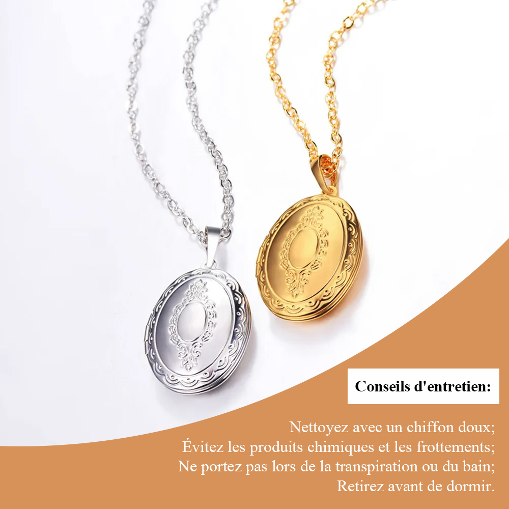 Collier Médaillon Ovale avec Photo et Motifs Floraux Vintage conseil entretien