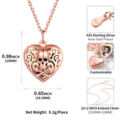 Collier Médaillon Crâne Cœur Personnalisable avec Photo taille