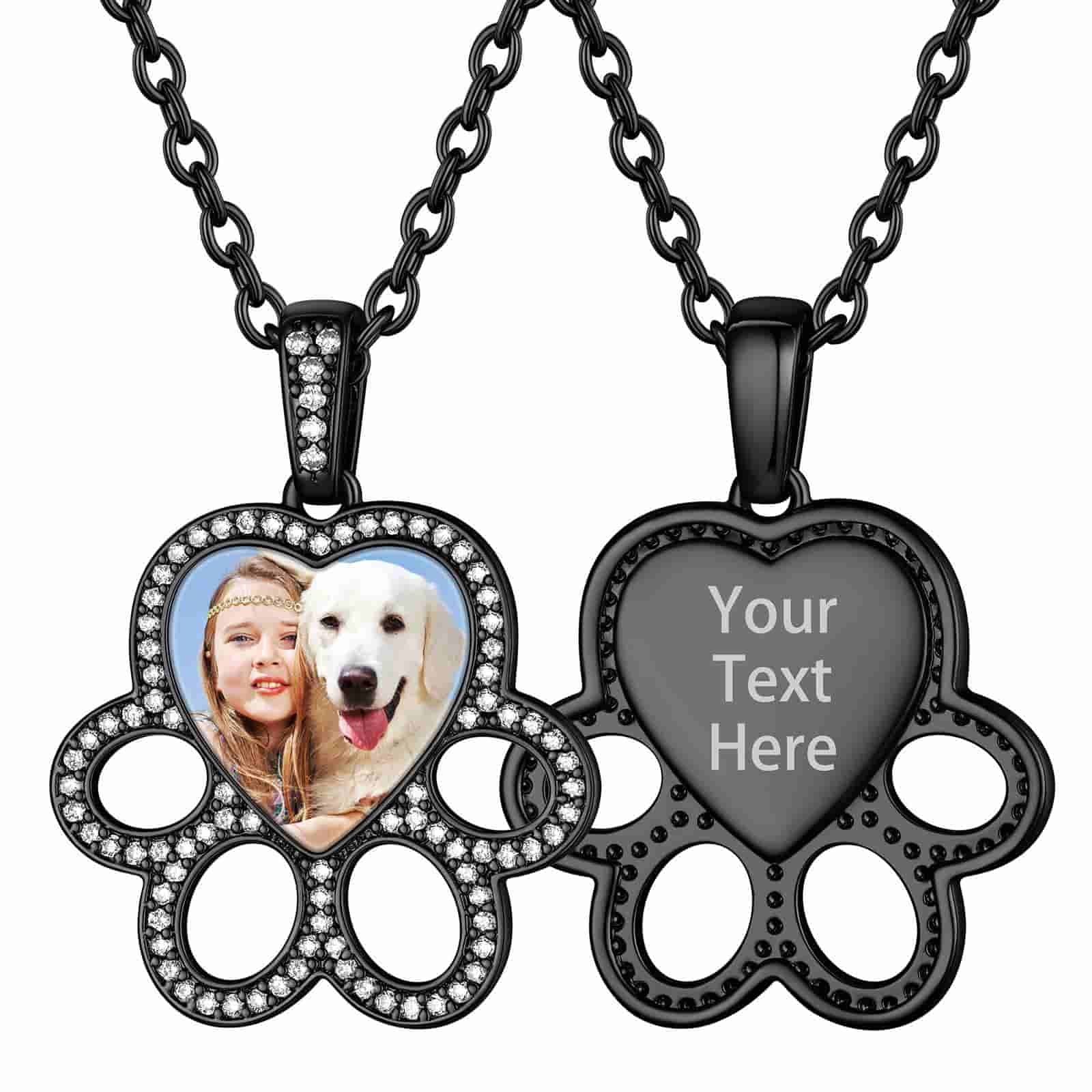 Collier Médaillon Photo Patte de Chien Personnalisé Noir