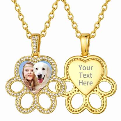 Collier Médaillon Photo Patte de Chien Personnalisé Or