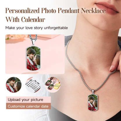 Collier Médaillon Photo Personnalisé avec Calendrier Gravé cadeau pour amour
