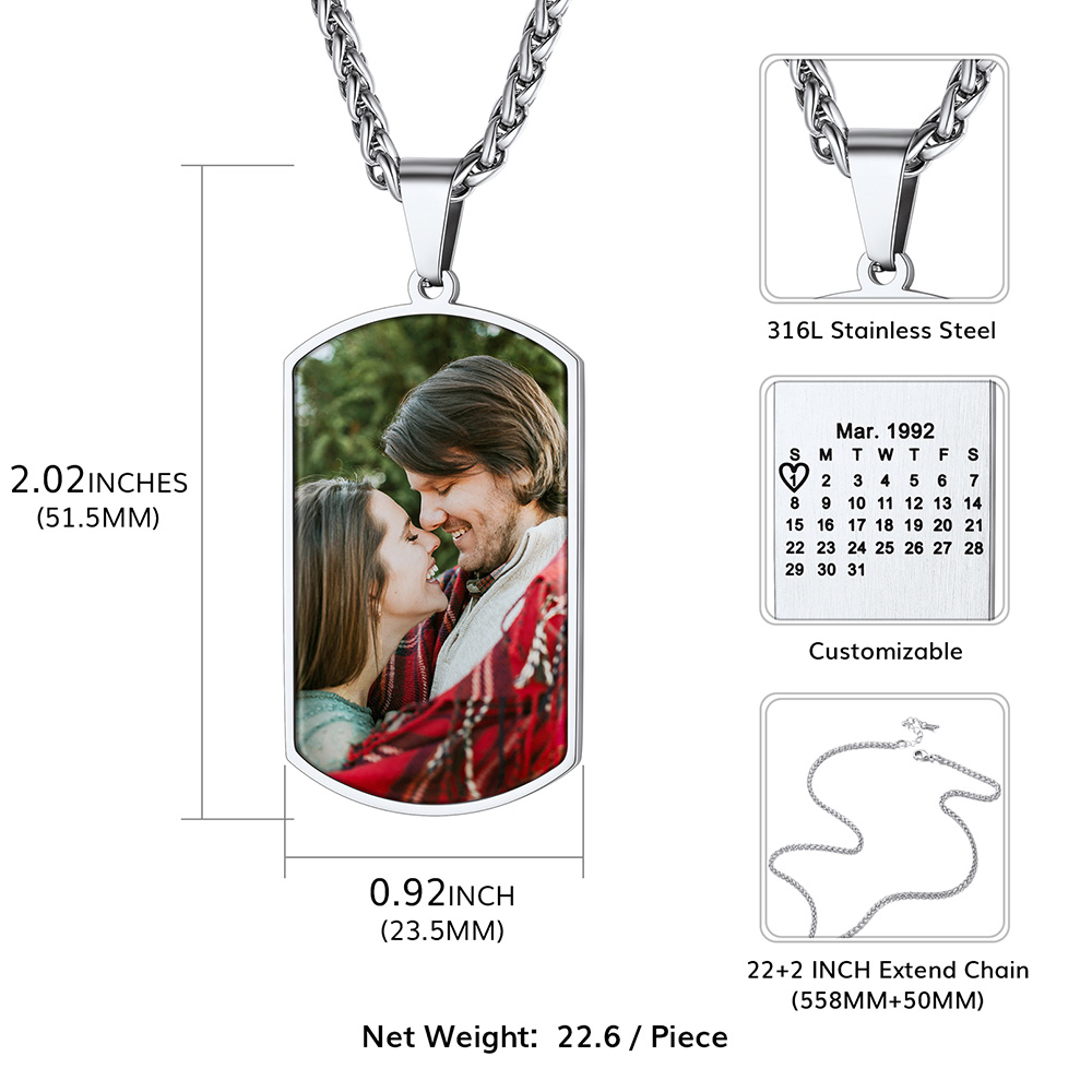 Collier Médaillon Photo Personnalisé avec Calendrier Gravé Taille