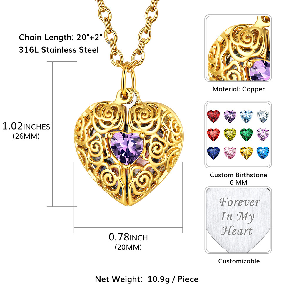 Collier Médaillon Rose Cœur Personnalisé taille solide