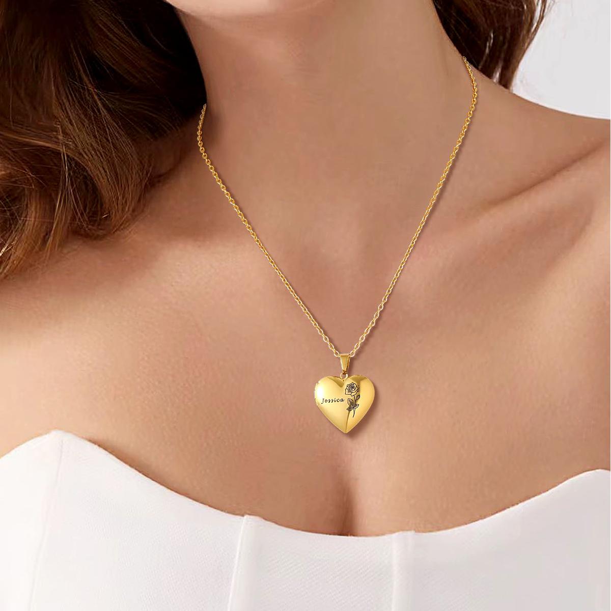 Collier Médaillon Cœur Fleur de Naissance Personnalisé pour Femme