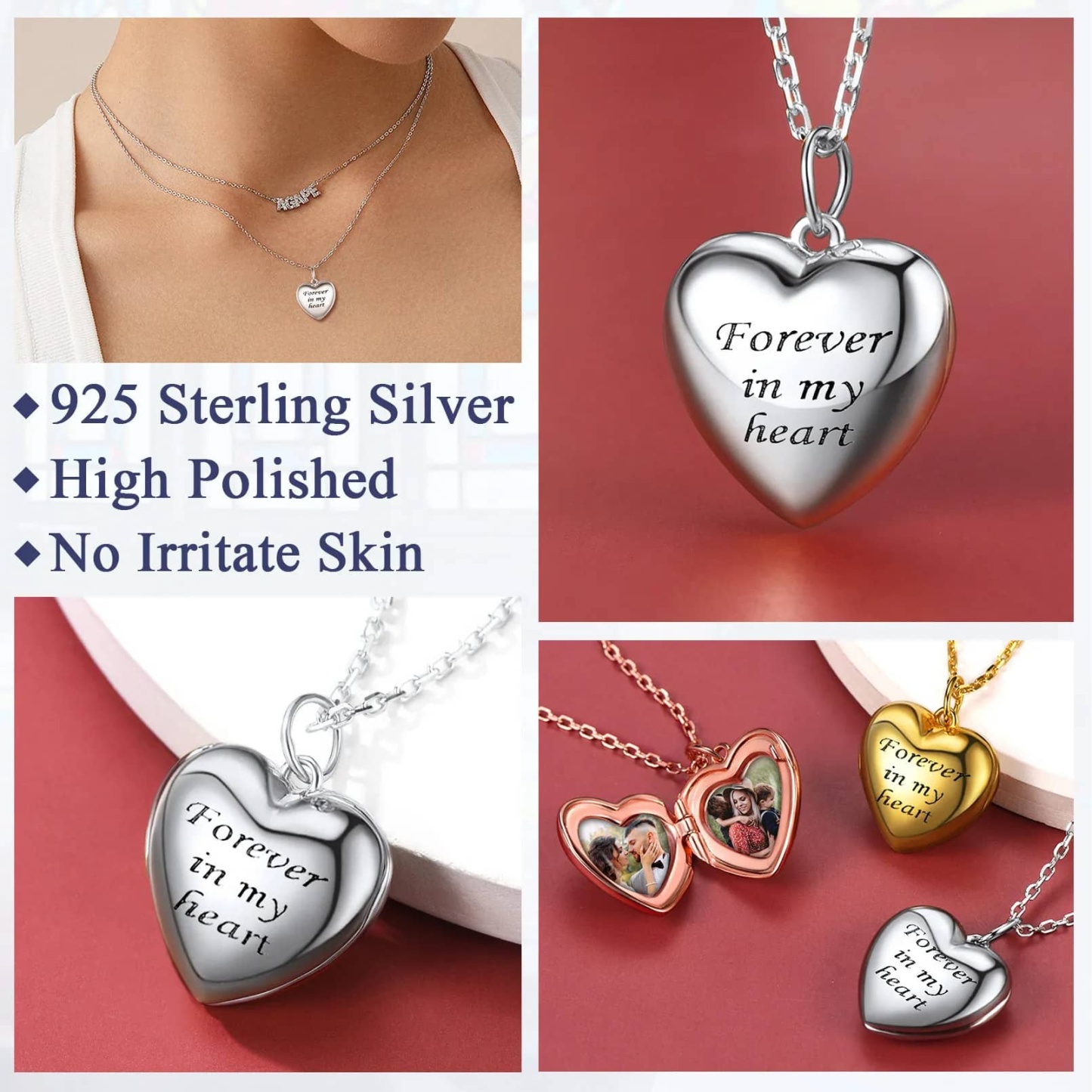 Collier Pendentif Cœur Personnalisé en Argent Sterling avec 2 Photos 