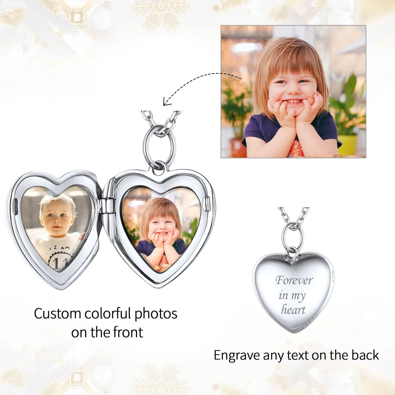 Collier Pendentif Cœur Personnalisé en Argent Sterling avec 2 Photos 