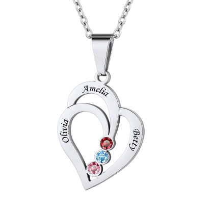 Collier Pendentif Cœur avec Pierres de Naissance  Argenté