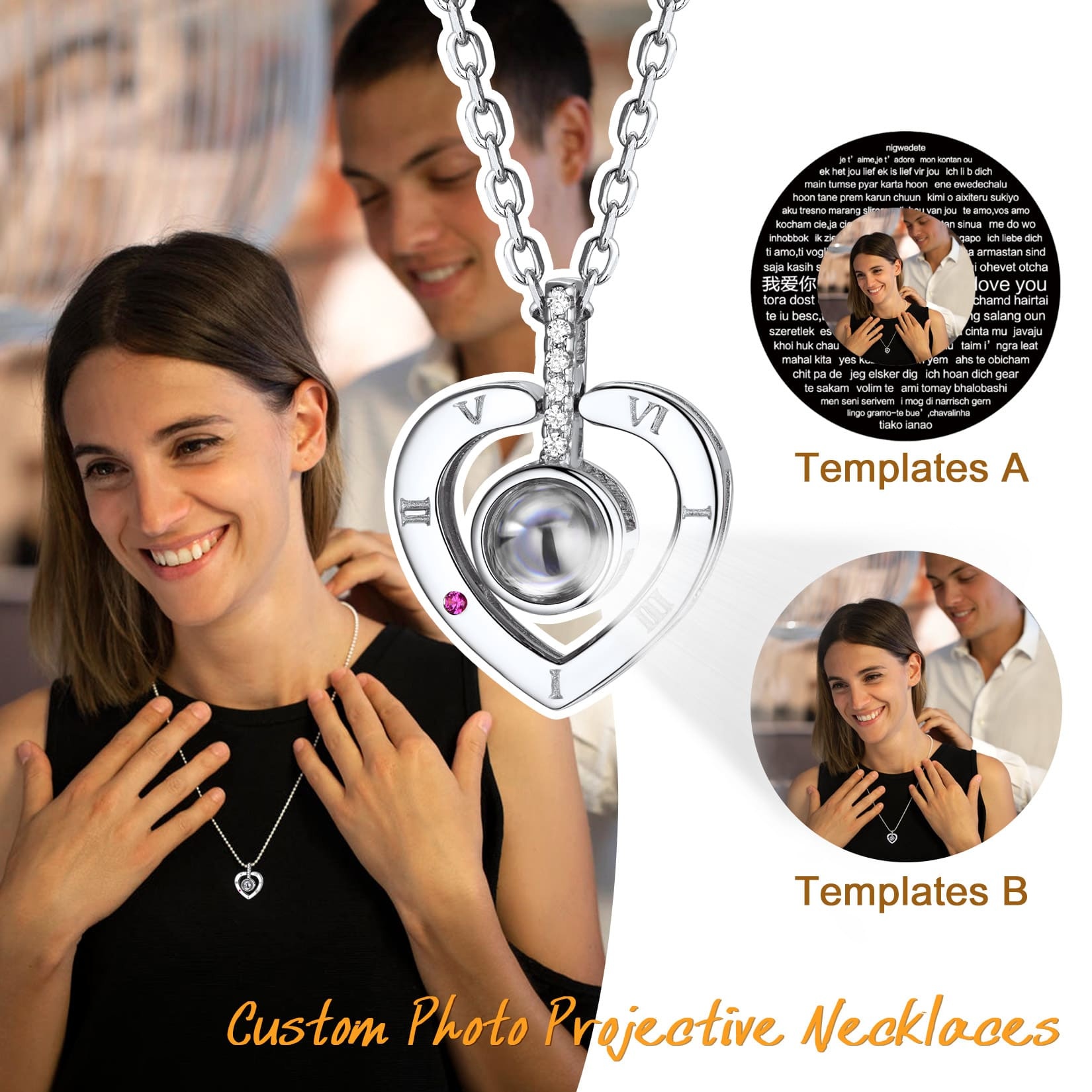 Collier Pendentif Cœur avec Projection Photo 