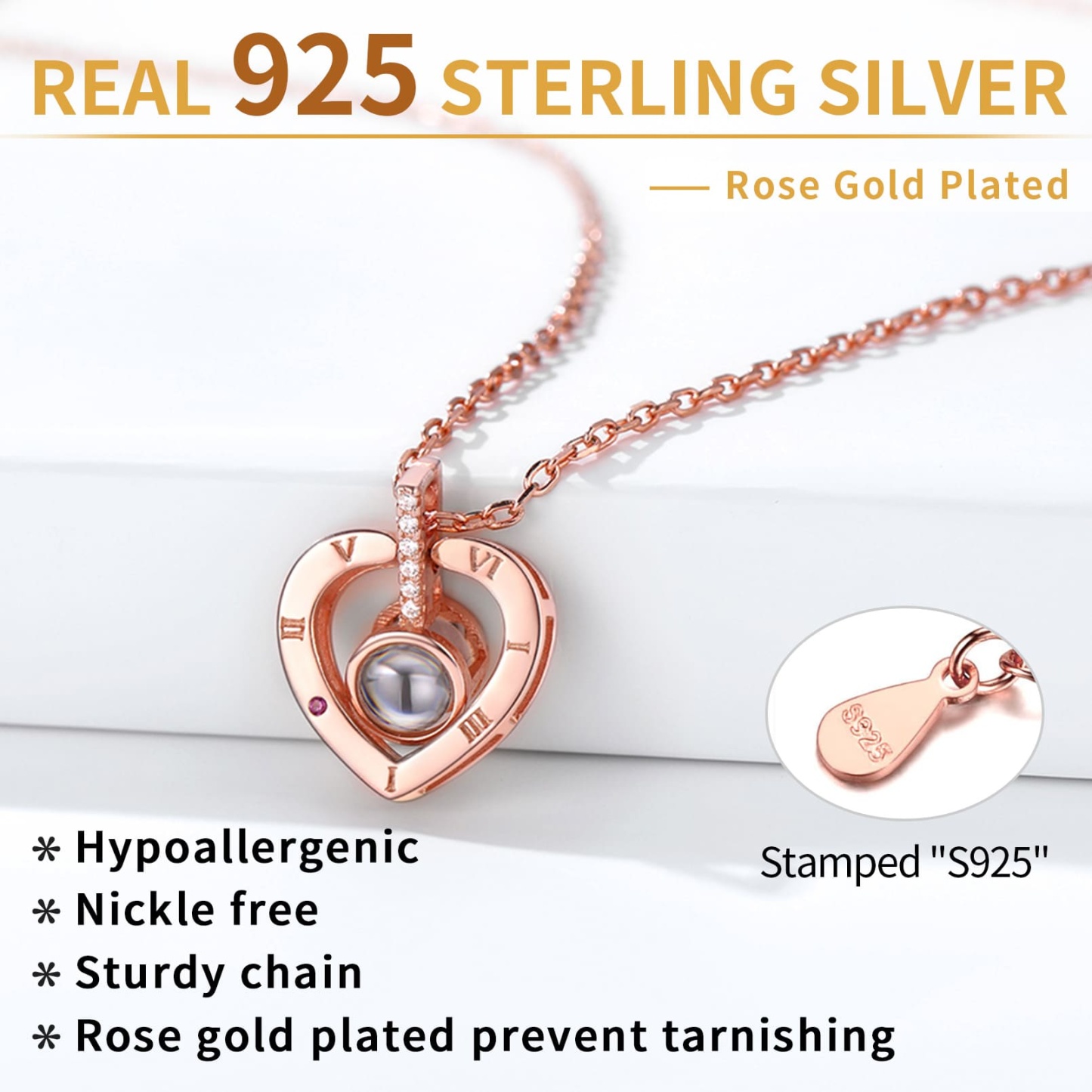 Collier Pendentif Cœur avec Projection Photo Personnalisée détail