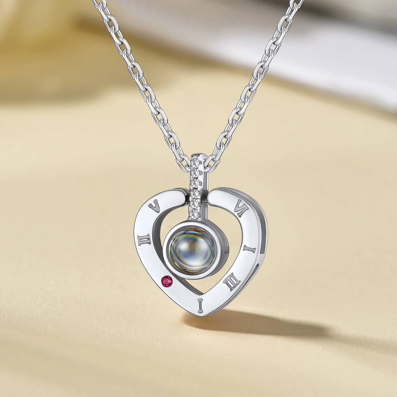 Collier Pendentif Cœur avec Projection Photo Personnalisée argenté