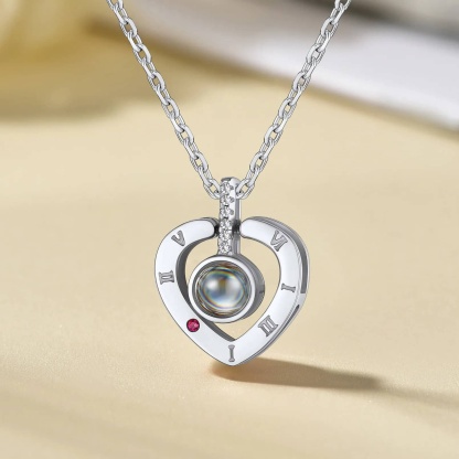 Collier Pendentif Cœur avec Projection Photo Personnalisée argenté