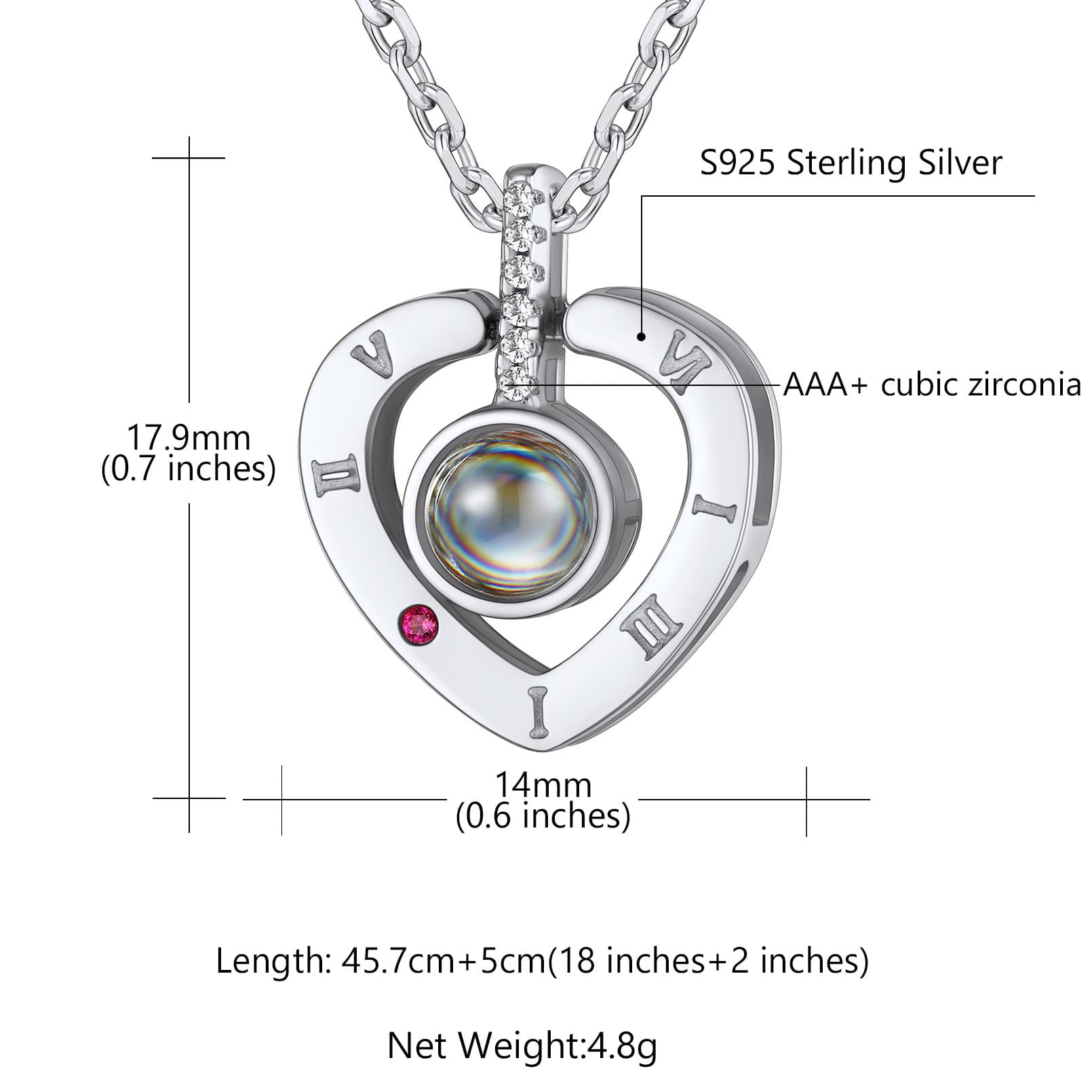 Collier Pendentif Cœur avec Projection Photo Personnalisée détail