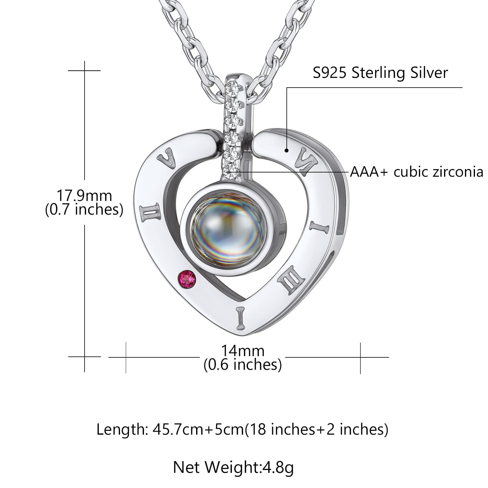 Collier Pendentif Cœur avec Projection Photo Personnalisée détail