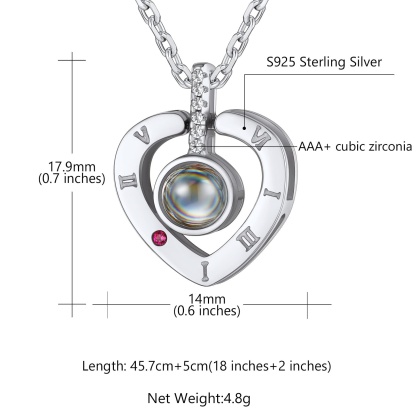 Collier Pendentif Cœur avec Projection Photo Personnalisée détail