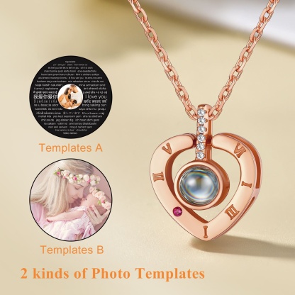 Collier Pendentif Cœur avec Projection Photo Personnalisée or rose