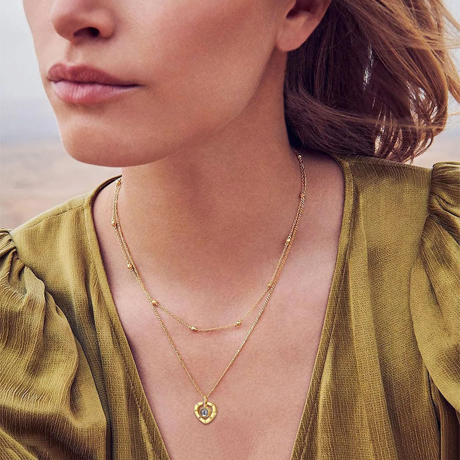 Collier Pendentif Cœur avec Projection Photo 