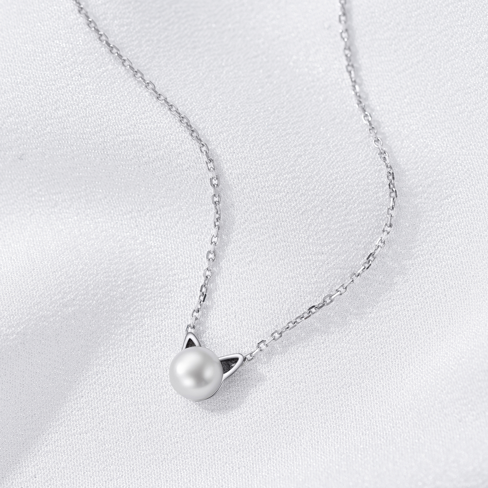 Collier Pendentif Chat Mignon en Argent Sterling avec Perle Naturelle