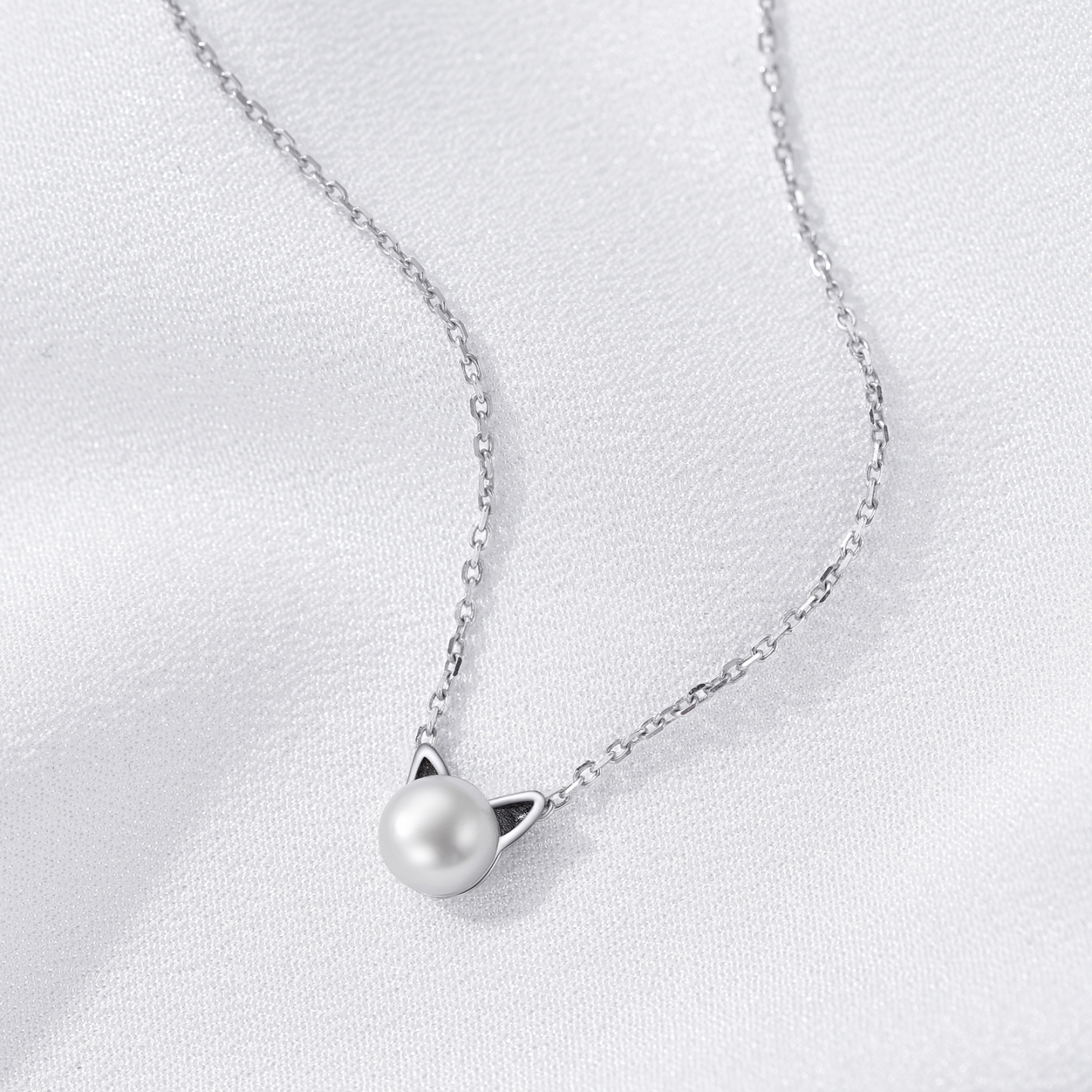 Collier Pendentif Chat Mignon en Argent Sterling avec Perle Naturelle