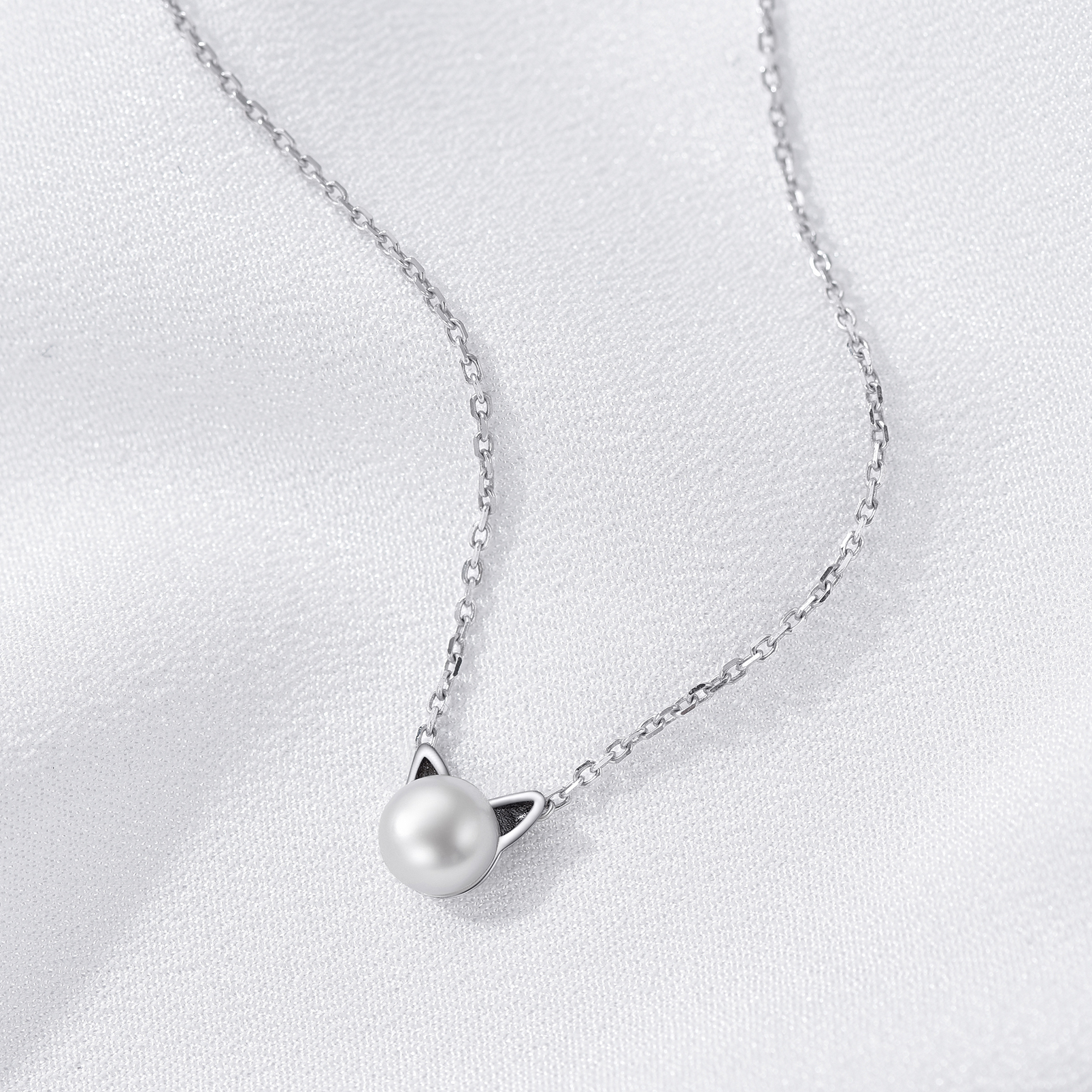 Collier Pendentif Chat Mignon en Argent Sterling avec Perle Naturelle