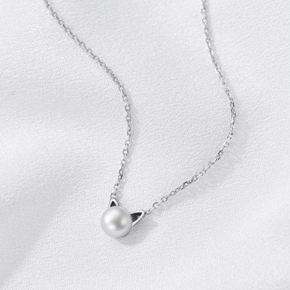 Collier Pendentif Chat Mignon en Argent Sterling avec Perle Naturelle