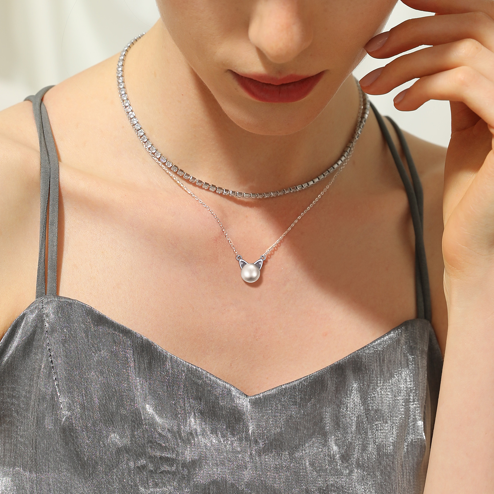 Collier Pendentif Chat Mignon en Argent Sterling avec Perle Naturelle